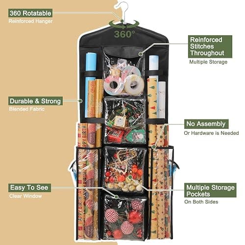 EXLIFBAG Wrapping Paper Storage, Gift Wrap Organizer Holder Double-Sided Hanging Gift Bag Storage Organizer thumbnail 4