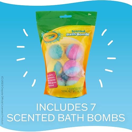 Crayola Colorful Scented Bath Bombs for Kids, Color You Bath Non-Toxic Bathbomb Fizzies for Boys Girls Holiday Stocking Stuffer, Grape Jam, Laser Lemon, Cotton Candy, & Bubble Gum Scents thumbnail 8