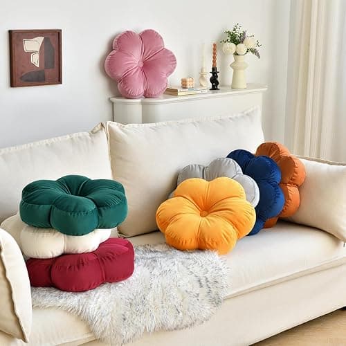 Xuyier Flower Pillow, Flower Shaped Pillow with Velvet for Couch Bed Chair Sofa, Home Decor Floor Seating Cushion Cute Throw Pillows for Living Room Bedroom (15 Inches, Gray Pink) thumbnail 6