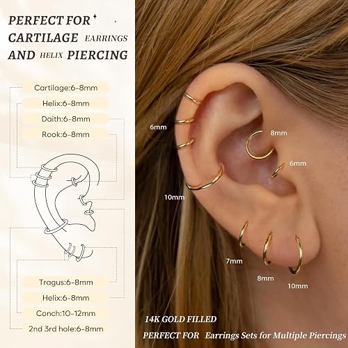 Gokeey Small Gold Huggie Hoop Earrings Set for Women 14K Gold Plated Hypoallergenic Lightweight Earrings for Sensitive Ears Everyday Earrings Sets for Multiple Piercing Cartilage Hoop Earrings Stack Jewelry thumbnail 9