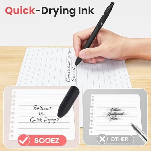 Sooez 12 Pack Bulk Pens Ballpoint, Retractable Black Ink Pens for Smooth Writing, Quick Dry Ball Point Pens Black, Medium Point 1.0mm Fidge Pens for Journaling, Office Supplies for Nurse, Note Taking thumbnail 7