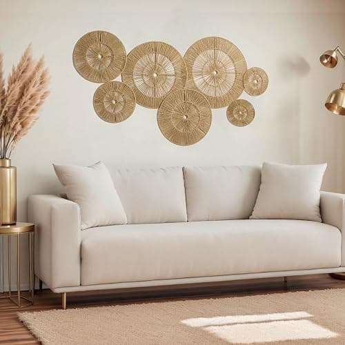 Mokof 7 Pack Boho Wall Decor Round Baskets Set (Small 7" to Largest 17") - Handwoven Large Wall Hanging Art for Bedroom, Living Room, Home Office thumbnail 2