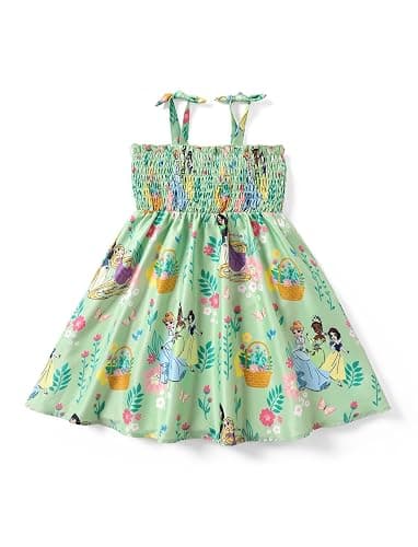 Disney Princess Frozen Elsa Minnie Stitch Toddler Girl Dress Bow Tie Straps Smocked Summer Outfit Birthday Party Clothes 2-9Y - Image 1
