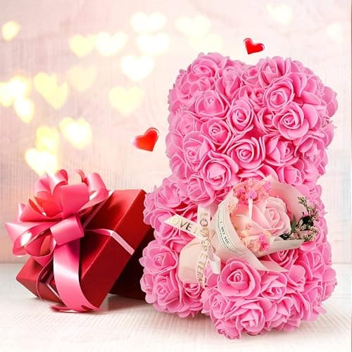K KYMAKE Rose Bear Gift for Mom, Mothers Day Preserved Rose Teddy Bear with Gift Box & Greeting Card – Handmade Flowers Bear for Women, Anniversary, Birthday Gifts for Her thumbnail 2