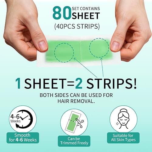 Wax Strips, 80 Pcs Wax Strips For Face & Body, Waxing Strips For Hair Removal At Home For Facial, Arms, Legs, Underarms, Bikini, Back, Women And Men (40*Big, 40*Small，6*Calming Oil Wipes) thumbnail 2