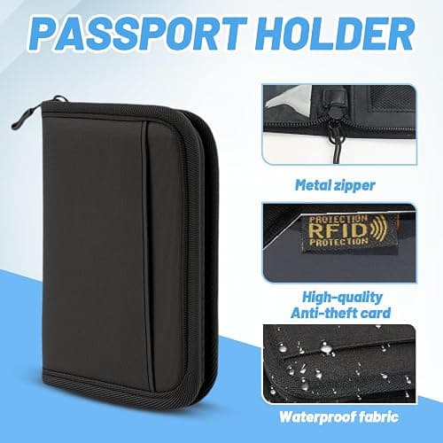 Passport Holder for Travel Essentials, RFID Blocking Protector Passport Wallets, Passport Document Organizer Case for Travel Must Have, Passport Book for Women, Couple, Family Cards, Tickets, ID, Cash thumbnail 4