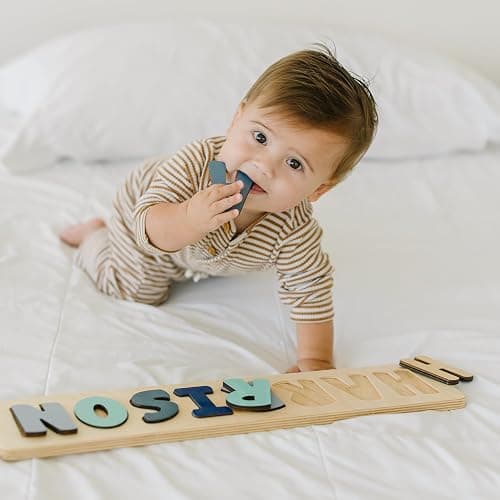 Personalized Wooden Name Puzzle for Kids, Handmade in USA by Bloom Owl, Custom Baby Gifts for Boys and Girls Easter or First Birthday, Montessori Toys for Toddlers 1-3, Baby Puzzle thumbnail 5