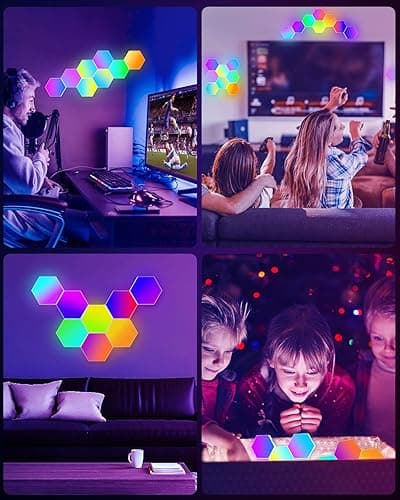 NIUCOO 8 Pack Hexagon Led Lights Wall Panels: RGB Gaming Lights with APP Smart Modular Panel Hex Tiles Push Glide Expansion Shapes Lights thumbnail 7