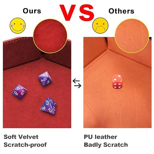 SIQUK 2 Pieces Dice Tray PU Leather Dice Trays Folding Hexagon Dice Holder Tray for Dice Games Like RPG, DND and Other Table Games (Black and Red) thumbnail 7