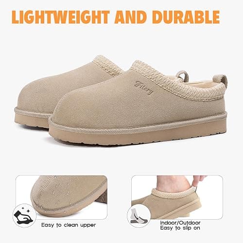 FITORY Women's Suede Slipper, Flat Slip On House Shoes with Faux Fur Lining Indoor Outdoor Short Mini Boots thumbnail 4