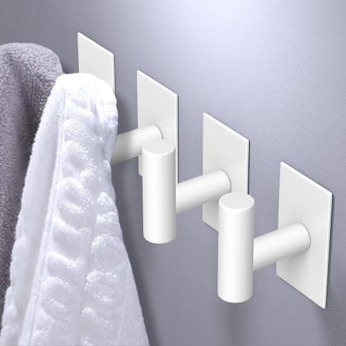 VAEHOLD Wall Towel Hooks, Heavy Duty Sticky Holder Waterproof Towel Hooks for Hanging Coat, Clothes, Closet Hook Wall Mount for Kitchen (White, 4 Pack) thumbnail 4