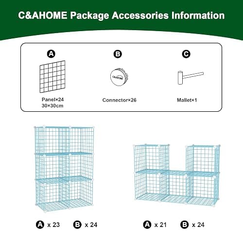 C&AHOME Wire Cube Storage, 6 - Cube Organizer Metal C Grids, Modular Shelves Units, Closet Organizer, Ideal for Home, Office, Living Room, 36.6”L x 12.4”W 36.6”H, Blue UWCS3006B thumbnail 7