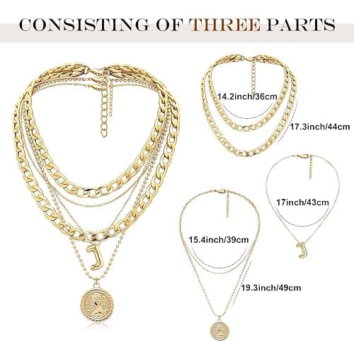 MJartoria Gold Layered Necklaces for Women Trendy Balloon Initial Pendant Necklace Dainty Chunky Chain Choker Necklaces Jewelry Birthday Gifts - Gold - J thumbnail 5