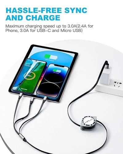 Multi Charging Cable 3A, [2Pack 4ft] Retractable Multi Charging Cord 3 in 1 Fast Charger Cord, USB C Charger Adapter with Lightning/Type C/Micro USB Ports for Cell Phones/iPhone/Samsung/PS/Tablets thumbnail 2