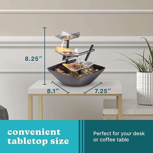 Homedics Tabletop Water Fountain, Home Décor Soothing Sound Machine - Automatic Pump, Deep Basin & Natural River Rocks. Indoor Zen Relaxation for Office, Living Room, or Bedroom, 8.25” Tall thumbnail 3