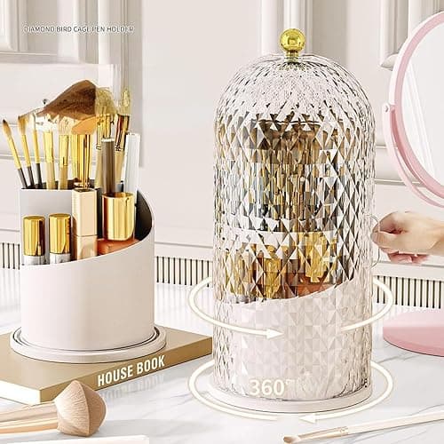 Concealed Toothbrush Holder - 360° Rotating Toothbrush Holders with Cover, Tooth Brush Toothpaste Holder Bathroom Counter Stand Sink Organizer Caddy for Vanity Makeup Brushes Holder (White) thumbnail 7