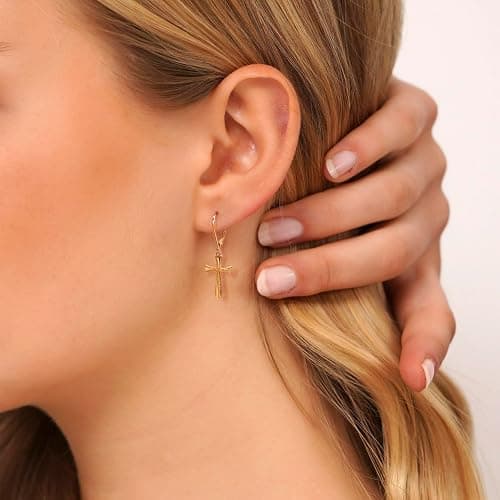 FSLEAD 14K Gold Earring Cross Waterdrop Butterfly Heart Knot Earrings for Women Gold Silver Cross Leverback Drop Gold Silver Teardrop Hoop Dangle Earring White Gold Dangle Drop Earring thumbnail 5