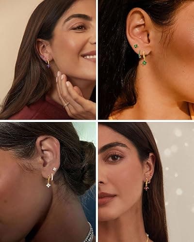 FROLOVER 3 Pairs Gold Hoop Earrings Set for Women, Hypoallergenic 14K Gold Plated Huggie Earrings Stacks for Multiple Piercing Dainty Stud Earring Cartilage Birthstone Earring Women Jewelry Gift thumbnail 5