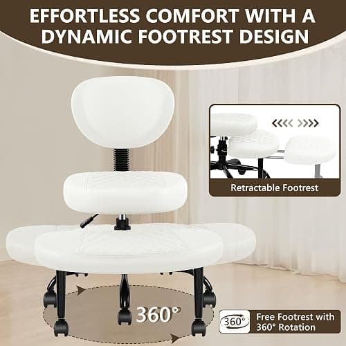 AtHope Ergonomic Cross Legged Office Chair with Wheels - Adjustable Height for Meditation, ADHD Desk & Yoga - Wide Criss Cross Design with Lumbar Support, Kneeling Chair - Off White thumbnail 4