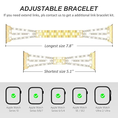 Surace Gold Apple Watch Bands 40mm for Women Series 6 5 4, Bling Diamond Rhinestone Link Bracelet with 2 in 1 Waterproof Bling Case Lace Edge Diamond Protective Bumper Face Cover, Gold thumbnail 7