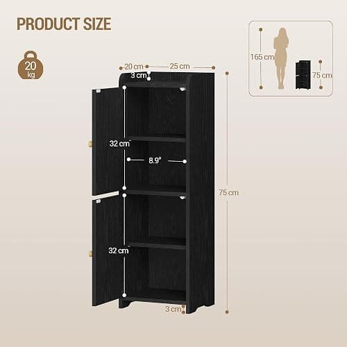 Hzuaneri Bathroom Storage Cabinet, Small Corner Floor Cabinet with 2 Doors | Narrow Toilet Paper Cabinets with Adjustable Shelf, Bathroom Organizer for Small Spaces, 7.9"D x 9.8"W x 29.5"H Rattan Black thumbnail 2