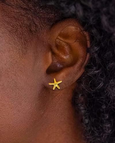 MUMREUES Gold Earrings for Women Trendy 14K Gold Plated Small Starfish Stud Earrings Dainty Lightweight Minimalist Simple Hypoallergenic Earrings Jewelry Gifts for Her thumbnail 2