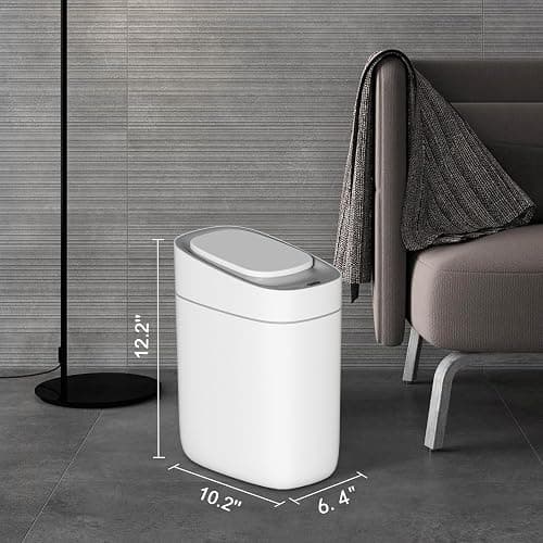 ELPHECO Automatischer Badezimmer-Mülleimer mit Deckel, Sensor, schlank, schmal, aus Kunststoff, wasserdichter Bewegungssensor, für Schlafzimmer, Wohnzimmer, schmalen Raum, 9,5 l thumbnail 2