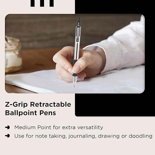 Zebra Pen Z Grip Black Ballpoint Pens with Pocket Clip 8pk, Retractable Black Ink Ballpoint Pens, Reliable Black Biro Pens Multipack for Everyday Use Design, New Pack Size 8pk thumbnail 5