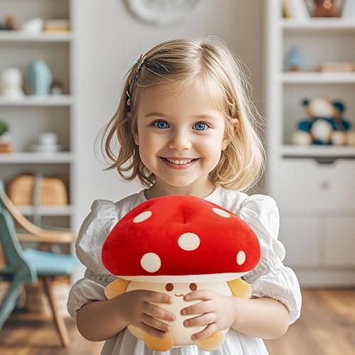 Nuokin Mushroom Plush Toys 12 inch Cute Stuffed Mushroom Pillow Stuffed Toy Birthday Present Home Decor Halloween for Kids (Red) thumbnail 2