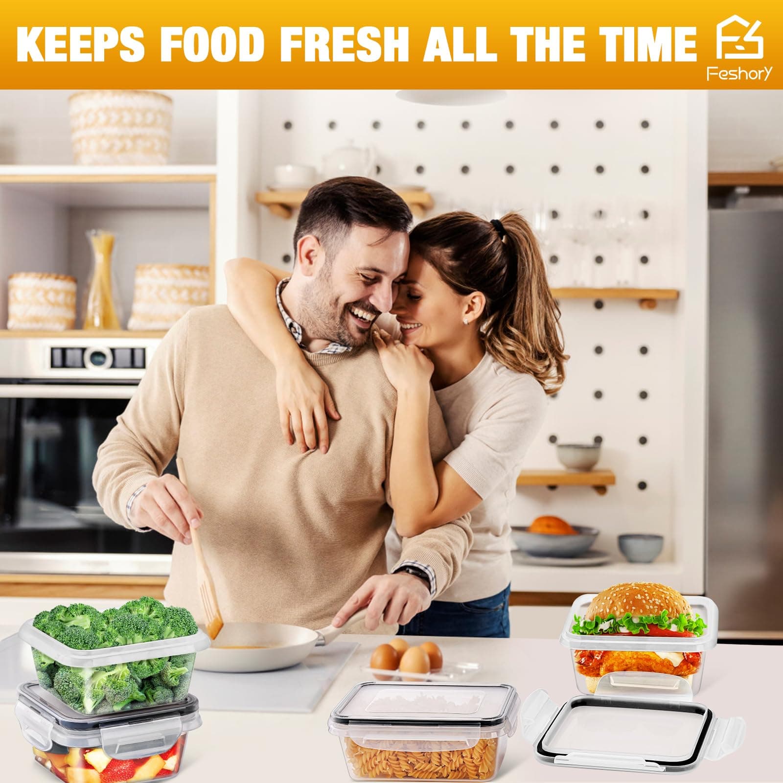 Feshory 22 Pack Airtight Food Storage Container Set, Fridge Organiser Ideal for Kitchen Organisation - Meal Prep Containers & Lunch Box with Leak Proof Lids thumbnail 7