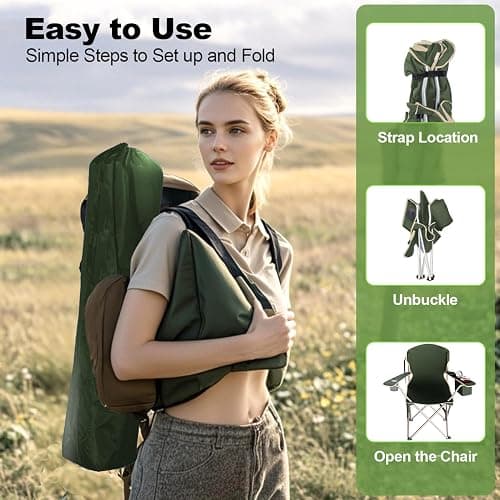 VTOY Folding Camping Chairs Durable 600D Oxford, Portable Outdoor Chair with Cooler Pouch, Cup Holder & Storage Pocket for Camping, Beach, Fishing thumbnail 9