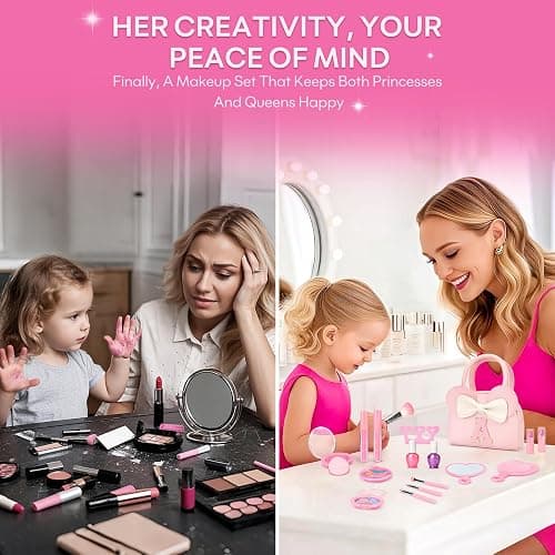 Kids Real Makeup Kit for Girls - 18Pcs Non-Toxic Washable Make Up Toys with Initial Toddler Purse - Personalized Birthday Gifts for Age 3 4 5 6 7 8 9 10 Years Old Girls Vanity Set - Z thumbnail 5
