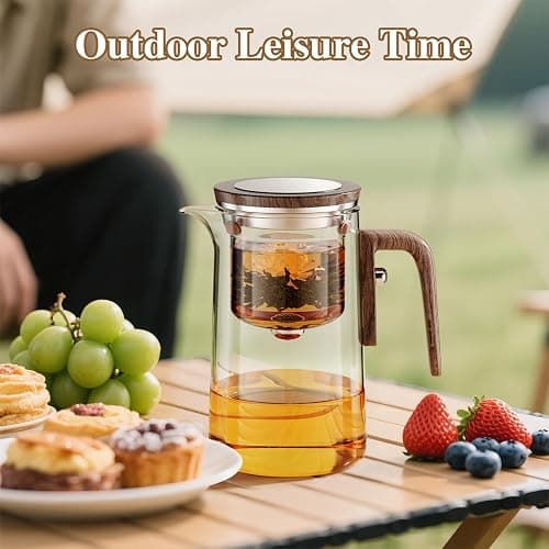 Enchanti Tea Pot, One Touch Glass Teapot with Infuser, Tea Maker for Loose Leaf Tea, Tea Gifts Set -27oz/800ml thumbnail 8