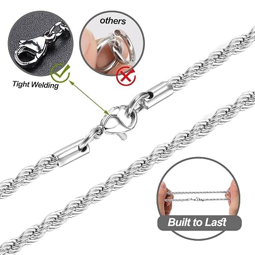 LOYALLOOK 6PCS Silver Chain for Men Women Stainless Steel Cross Chain Layered Cuban Link Figaro Snake Box Chain Cross Pendant Necklace 18-20IN/20-22IN thumbnail 6