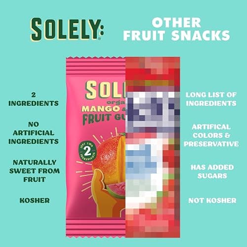 SOLELY - Organic Mango & Guava Whole Fruit Gummies (Pack of 8 Boxes, 5 Bags per Box) - Real Fresh Fruit - Healthy Snacks for Adults & Kids - Non GMO, Vegan Snacks, Shelf Stable - 40 Bags (3.5 oz) thumbnail 5