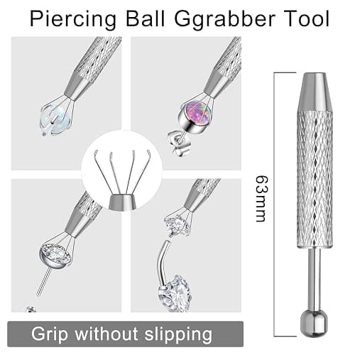 VOJO Piercing Ball Grabber Tool Kit 16G,18G Stainless Steel Flat Back Earrings Applicator with Threaded & Threadless Insertion Pins for Ear Nose Lip Body Jewelry Changes thumbnail 2