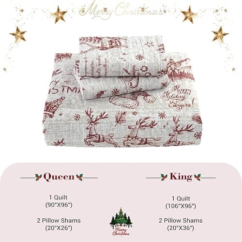 Christmas Quilt Set King Size, Christmas Holiday Decorations Bedspread Set, Soft and Breathable Xmas Quilt Bedding Set (King, 106"x96") thumbnail 7