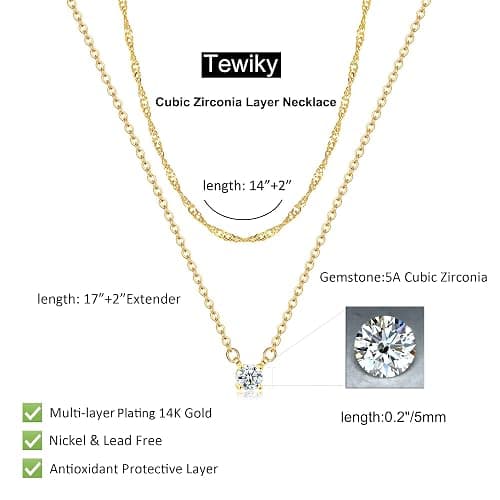 Tewiky Dainty 14k Gold Plated/Silver Cubic Zirconia Necklaces for Women, Simple CZ Jewelry Necklaces Trendy Gifts thumbnail 4