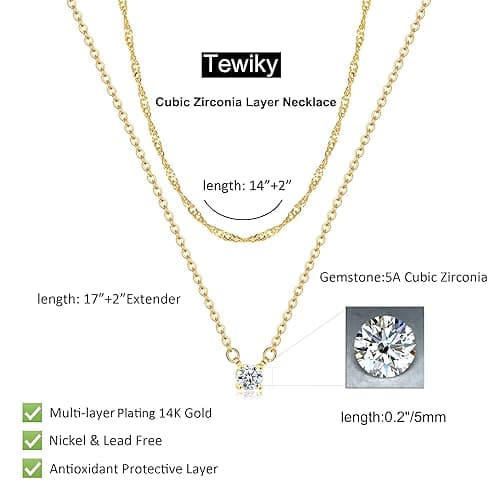 Tewiky Diamond Necklaces for Women, Dainty 14k Gold/Sterling Silver Choker Necklace Simple Gold Plated CZ Jewelry Necklaces for Women Trendy Gifts thumbnail 5