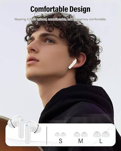 Wireless Earbuds, Bluetooth 5.4 Headphones Bass Stereo, Ear Buds with Noise Cancelling Mic, LED Display in Ear Earphones Clear Calls, IP7 Waterproof Bluetooth Earbuds for Laptop/Phones/Sports, White thumbnail 7