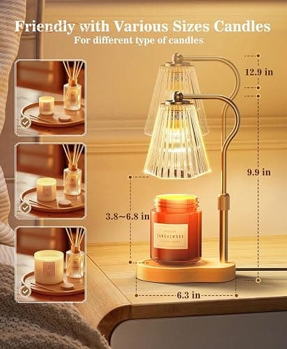 Candle Warmer Lamp, Wax Melt Warmer with 2 Bulbs for Scented Jar Candles, with Timer Dimmer Adjustable Height, Home Decor Gift for Girl Friend Mom Sister Women, No Flame No Smoke Warming Light, Amber thumbnail 2
