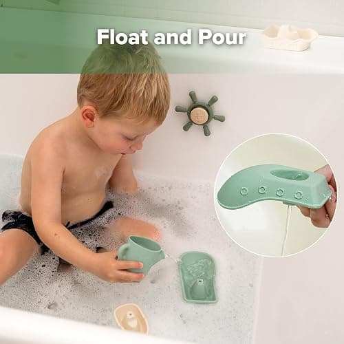 Haakaa Nautical Silicone Baby Bath Toys Set, Food Grade Silicone Bathtub Toys for Toddlers, Mold-Free Stacking Boats & Spinner Toy & Pouring Cup, BPA Free Floating Tub Toys for Baby 6M+ thumbnail 7