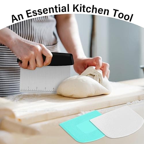 Ecavria Bench Scraper, Premium Stainless Steel Dough Scraper with 2 PCS Flexible Bowl Scraper, Dough Cutter with Measuring Scale, Versatile Kitchen Scraper Set for Pastry Bread Pizza Cake thumbnail 7