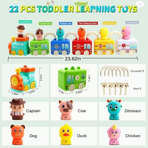 Learning Toy for Toddlers 2 3 4 5 Years Old, Matching & Sorting Montessori Learning Farm Train with 5 Finger Puppets, Locks & Keys Counting & Sorting Trains Set, Preschool Toy Boy Girls Birthday Gifts thumbnail 7