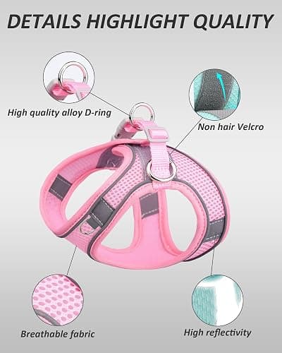 Solmoony Dog Harness for Small Medium Dogs No Pull, Puppy Harness and Leash Set, Puppy Harness for Small Dogs, Step in Harness for Small Dogs, Small Dog Harness, mesh Dog Harness. (Pink, XS) thumbnail 5