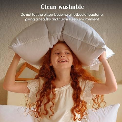 BHZ Down Feather Standard/Queen Pillows Set of 2 Pack, Luxury Hotel Collection Goose Bed Pillows for Sleeping Firm Soft Support for Side, Back, Stomach Sleepers for College Dorm Essentials, White thumbnail 4