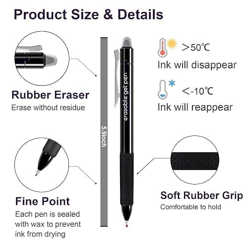 Erasable Gel Pens, 15 Pack Retractable Erasable Pens Clicker, Fine Point, Make Mistakes Disappear, 8 Black 7 Blue Inks for Writing Planner and Crossword Puzzles… thumbnail 4