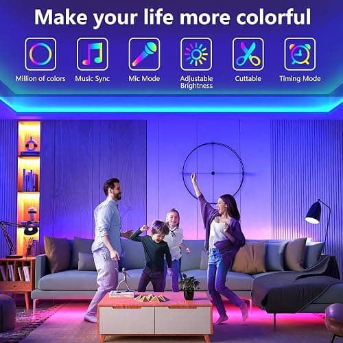 SINWE Led Strip Light 20M, Music Sync Led Lights with 44 Keys Remote and App Control,Color Changing RGB Lights for Bedroom Home Kitchen Party Christmas Decoration 65.6FT thumbnail 2