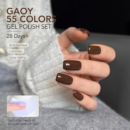 GAOY 60 Pcs Gel Nail Polish Set, 55 Colors All Season Gel Polish Kit Red Nude Black White Pink with 5 Pcs Soak off Base Glossy Matte Glitter Top Coat & Builder for Nail Art DIY Manicure at Home thumbnail 4