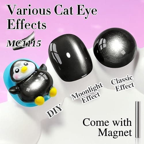 Double Rhythm Jelly Glass Cat Eye Gel Polish with Magnet 15ML Holographic Glitter Shimmer Translucent Sheer Color Magnetic Nail Polish Salon DIY at Home (Jelly Black-MC1115) thumbnail 2
